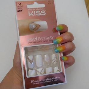 Pink Gold and White Fake Nails Sets with Glitter